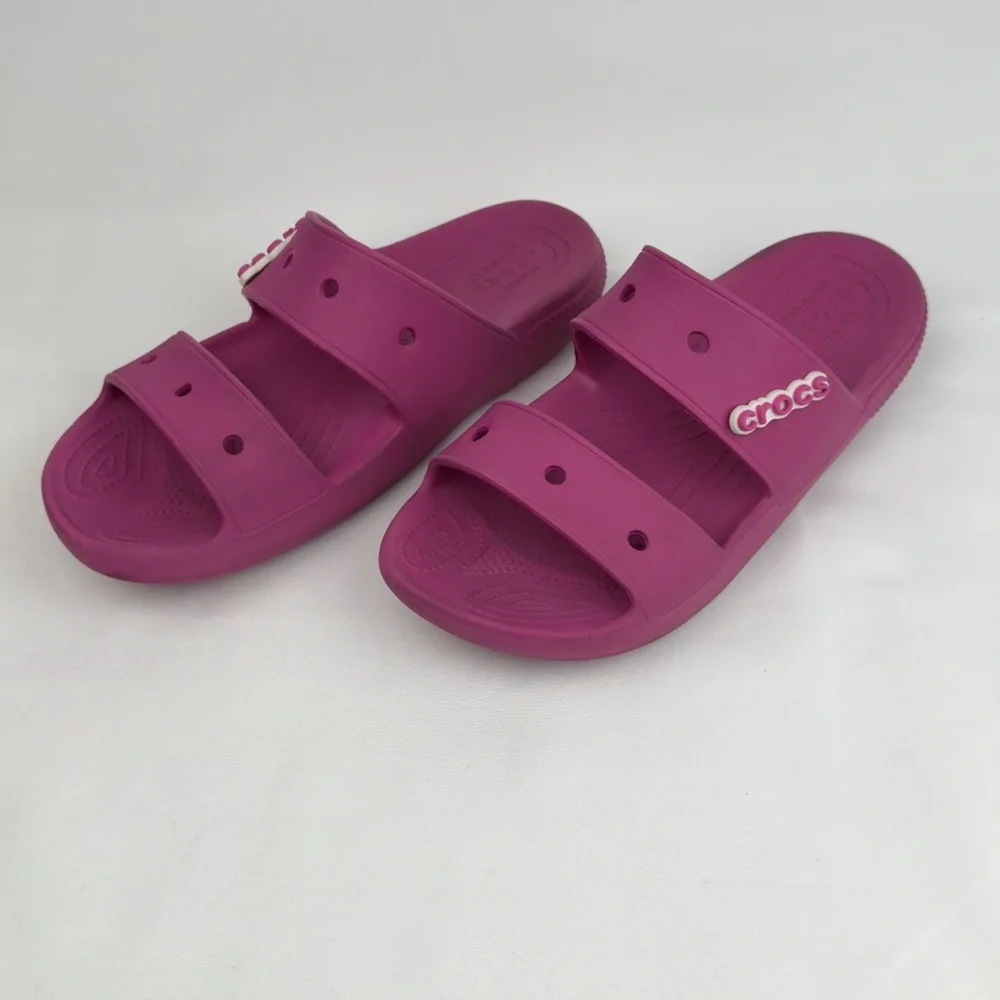 Crocs Pink Two-Strap Slide Sandals Sz M9 W11 Magenta Comfort Slip-On